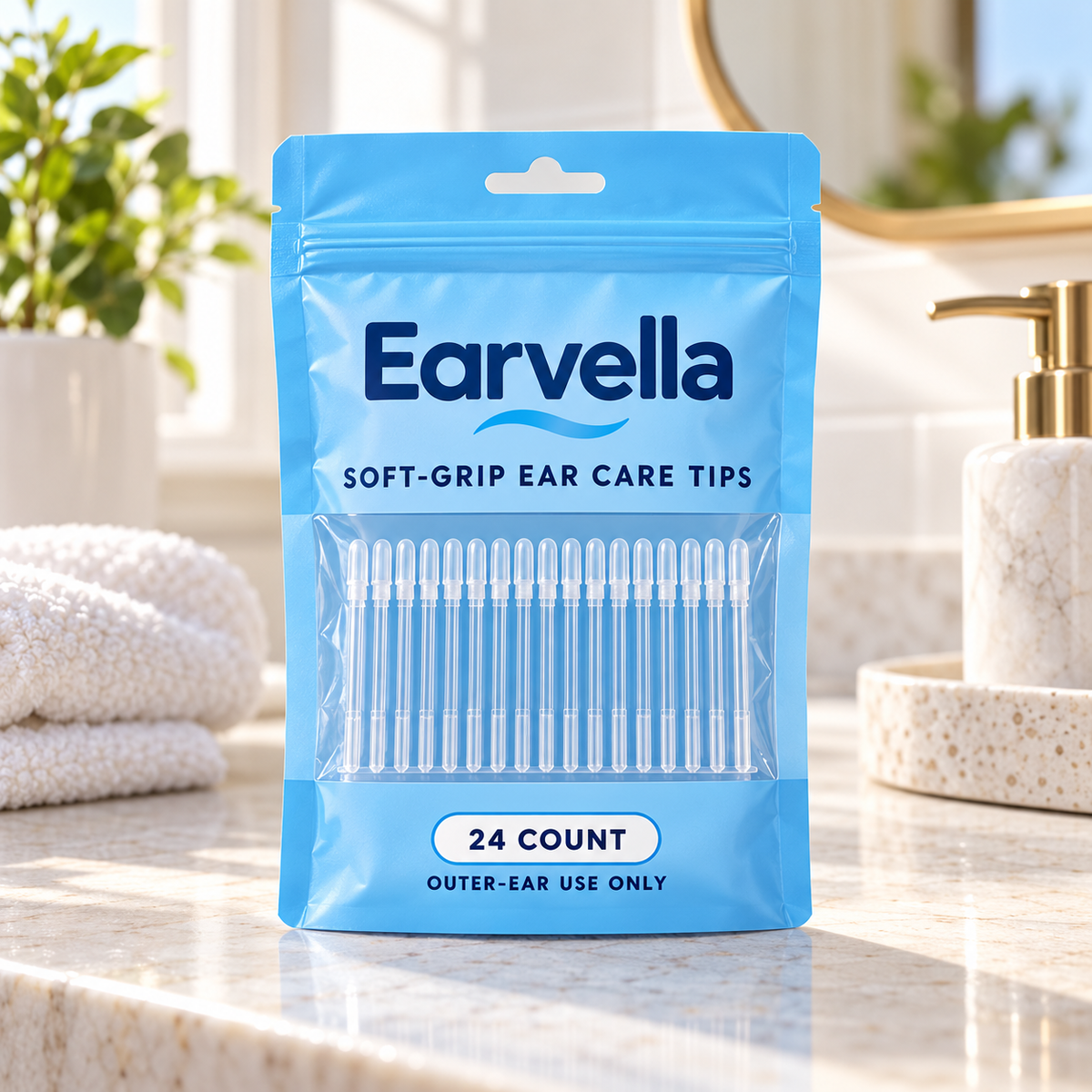Earvella Soft-Grip Ear Care Tips package